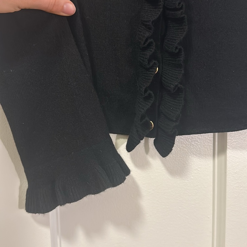 Tory Burch Black Ruffle Button Cardigan - Picture 3 of 4